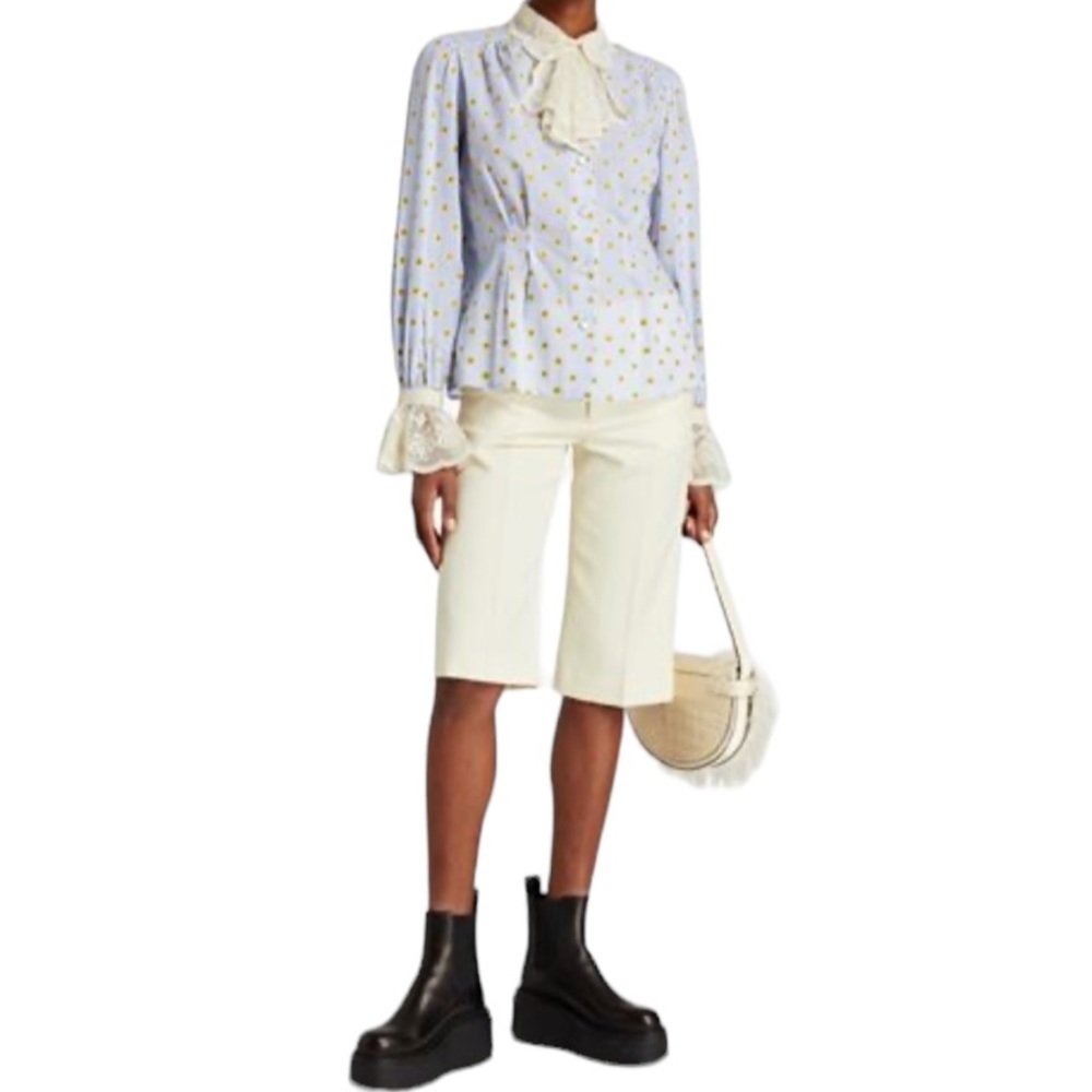 Marc Jaco Runway Blouse Daisy Button Up Lace Trim Shirt Sz 8